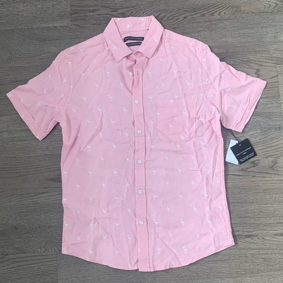 Saks Fifth Avenue Linen Blend Flamingo Print Button Down Shirt - Size S - NWT - Picture 3 of 9